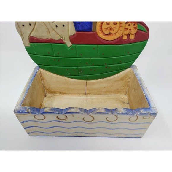 Vintage 1996 Figi Graphics Noah's Ark Wooden Folk Art Painted Standing Storage B - Picture 8 of 10